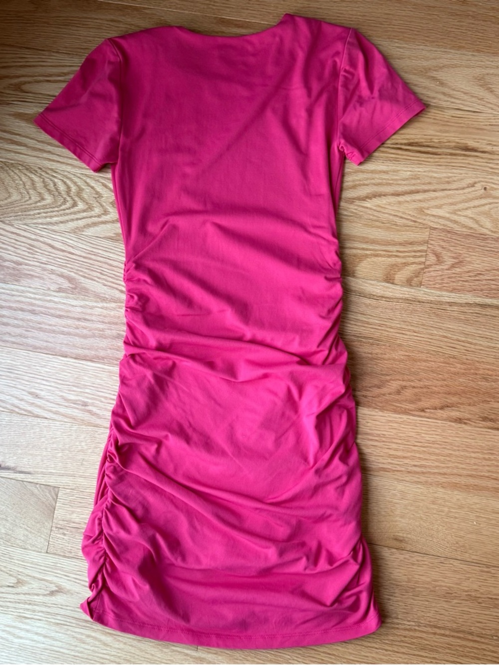 Aritzia Babaton Contour Ruched Mini Dress Pink Short Sleeve Fuscia - Size Small - Picture 5 of 11